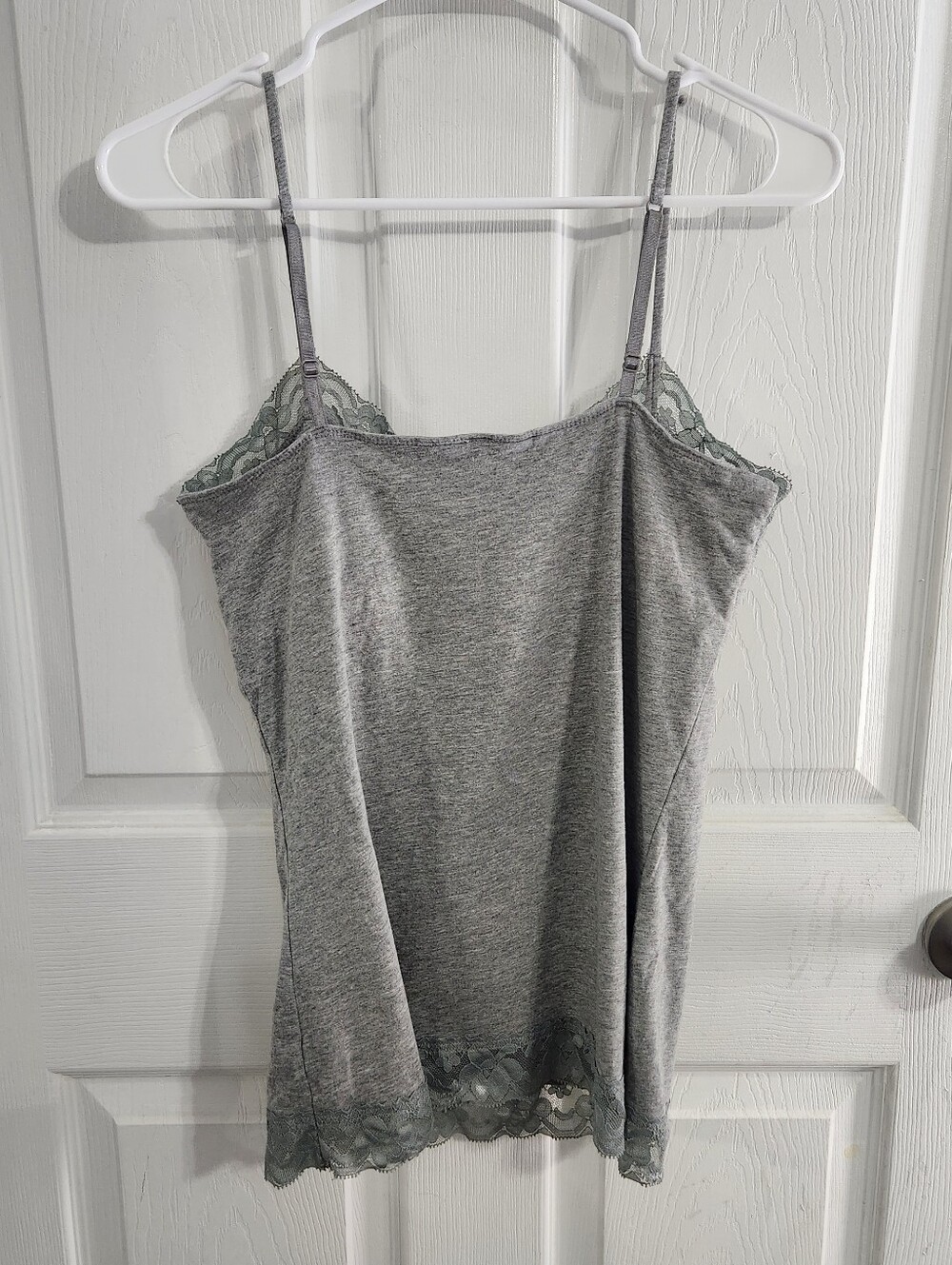 Vtg Grey lacey y2k adjustable Camisole built in bra stretchy lagenlook layers XL - Picture 6 of 7